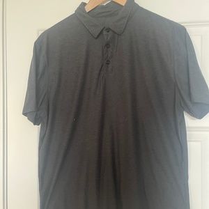 Vuori Strato Tech polo in charcoal heather. Size large